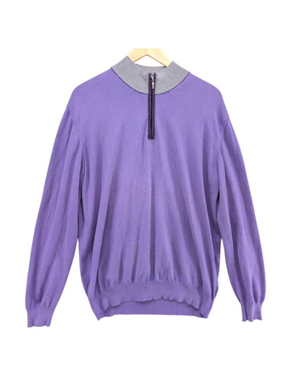 Altea Italian Sweater Mens Purple Long Sleeve 1/4 Zip Mockneck Pullover Size L